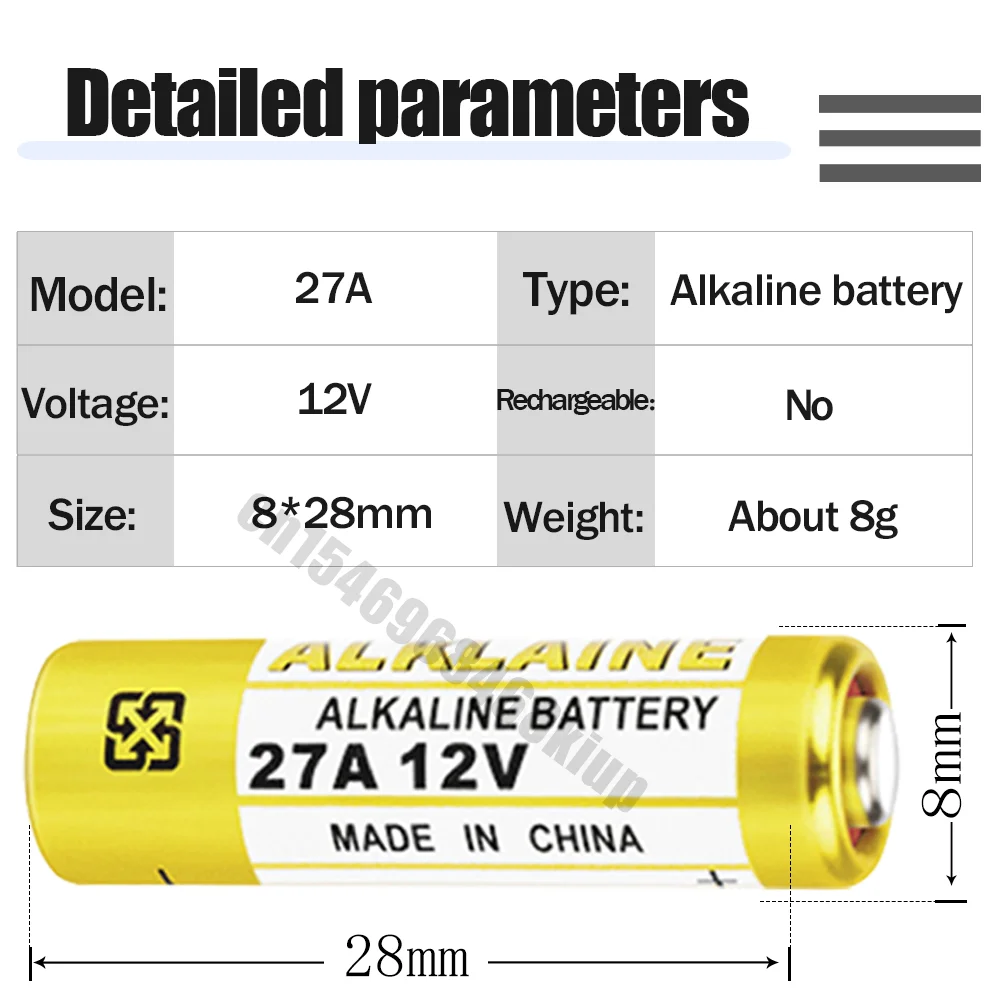 4 шт. 12 В сухая щелочная батарея A27 27A G27A MN27 MS27 GP27A L828 V27GA ALK27A A27BP K27A VR27 R27A для дверного