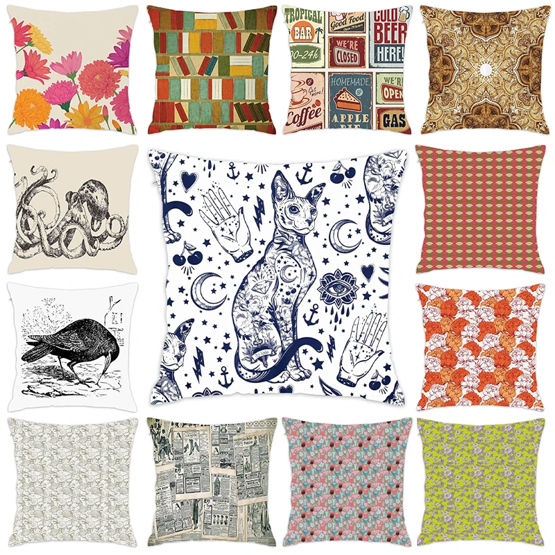 [Douladou] Винтаж Стиль кошка работа Подушка Чехол традиционный деревенский подушка