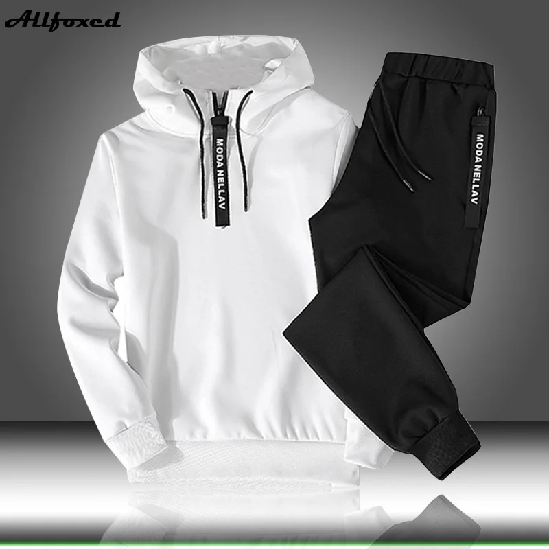 

Sets Tracksuit Men Autumn Winter Hooded Sweatshirt Drawstring Outfit Sportswear New Male Suit Pullover Casual Two Piece Set