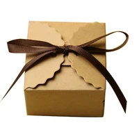 20pcs hot sale brown white kraft paper gift box wedding favor box with ribbon diy party cookie cake packaging box