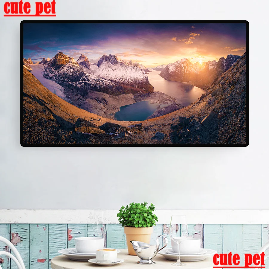 

Большая великолепная Гора и река, пейзаж для гостиной, роспись, алмазная вышивка, мозаика «сделай сам», вышивка крестиком, украшение для дом...