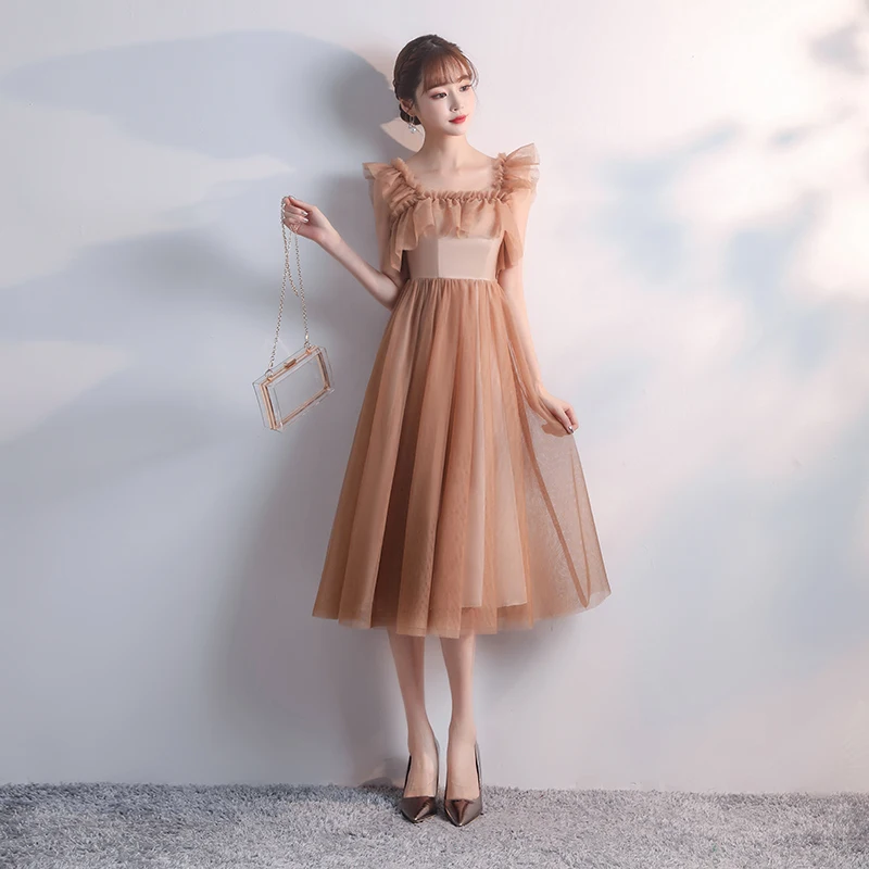 Платье подружки невесты цвета хаки элегантное платье длиной ниже колена размера