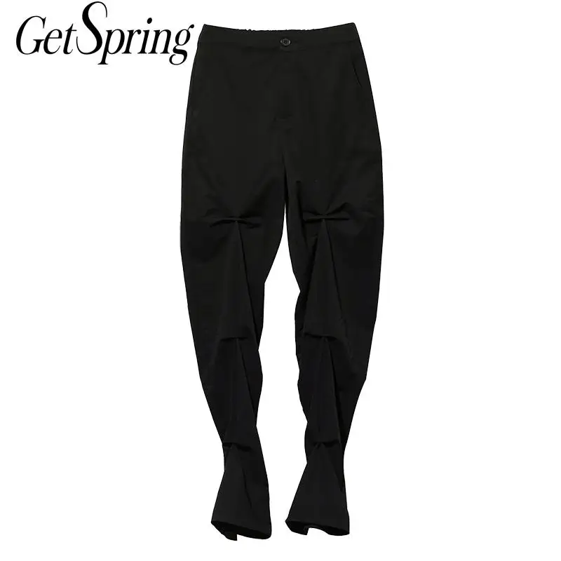 

Getspring Women Pants Capris Irregular High Waist Flare Pants Woman Vintage Casual Black Cargo Pants Women Fashion Trousers 2020