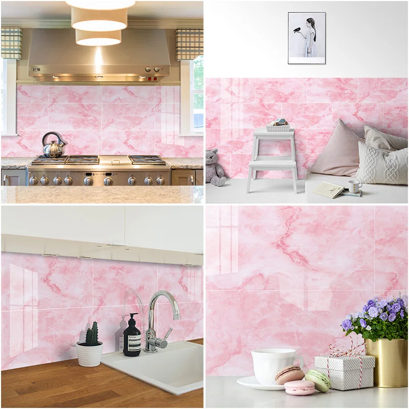 

4pcs Marble Brick Wall Sticker 30x60cm Shiny Surface PVC Wallpaper Self-Adhesive Waterproof for Living Room Bedroom Bathroom