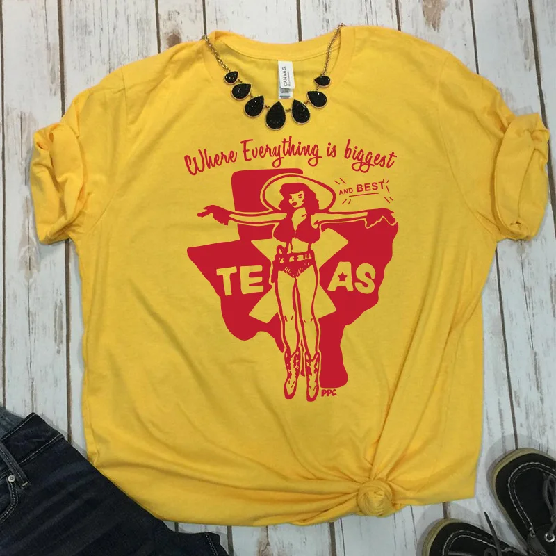 

80's 90's Retro Style Cowgirl Printed Tshirts For Ladies Plus Size Loose Cotton Summer Tops Short Sleeve Texas Graphic Tees