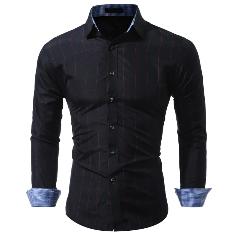 7032 black Red Мужские официальные Рубашки повседневные осенние офисные деловые рубашки с длинным рукавом и карманом, мужские однотонные рубашки на пуговицах - Цвет: 7032 black Red
