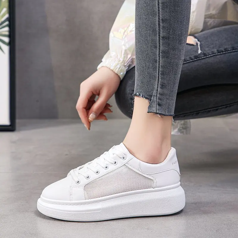 

Women's breathable sports shoes running shoes white sports and leisure shoes thick soled shoes outdoor walking and jogging shoes