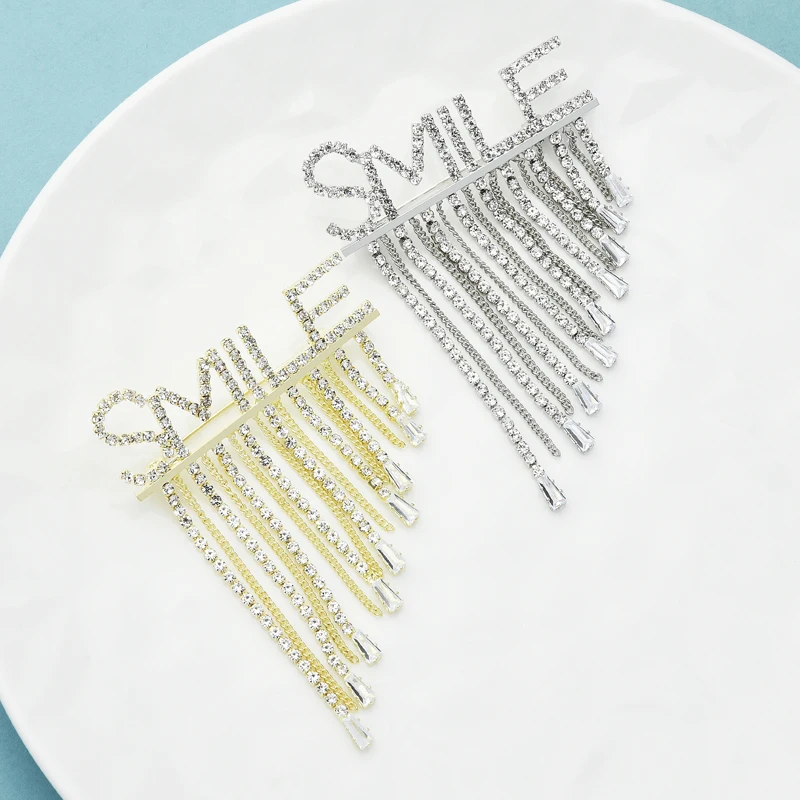 

Wuli&baby Shining Smile Tassel Brooches For Women Unisex 2-color Rhinestone New Office Party Brooch Pins Gifts