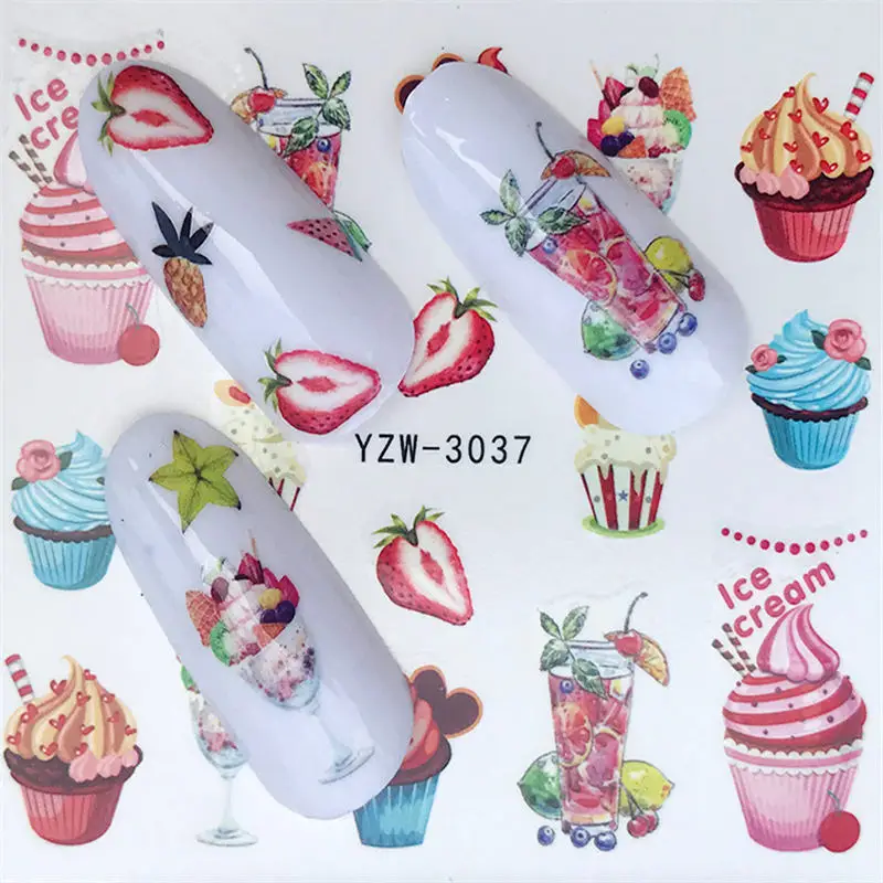 

1 Sheet Water Transfer Nail Sticker Decals Fruit Cream Cake Cat Beauty Decoration Designs DIY Color Tattoo Tip