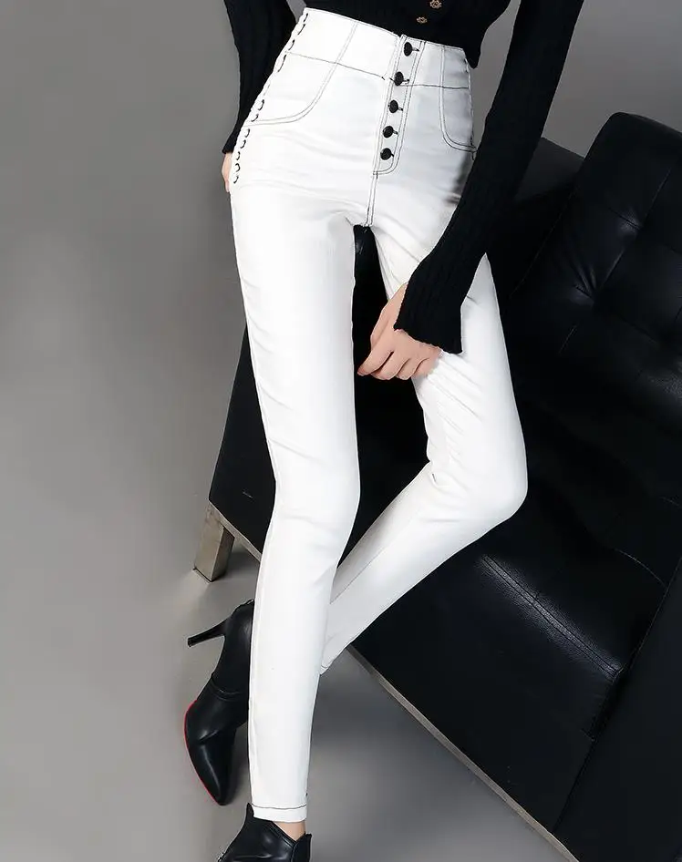 

2020 AUUTMN fashion single breasted jeans women hihg waist skinny pencil jeans