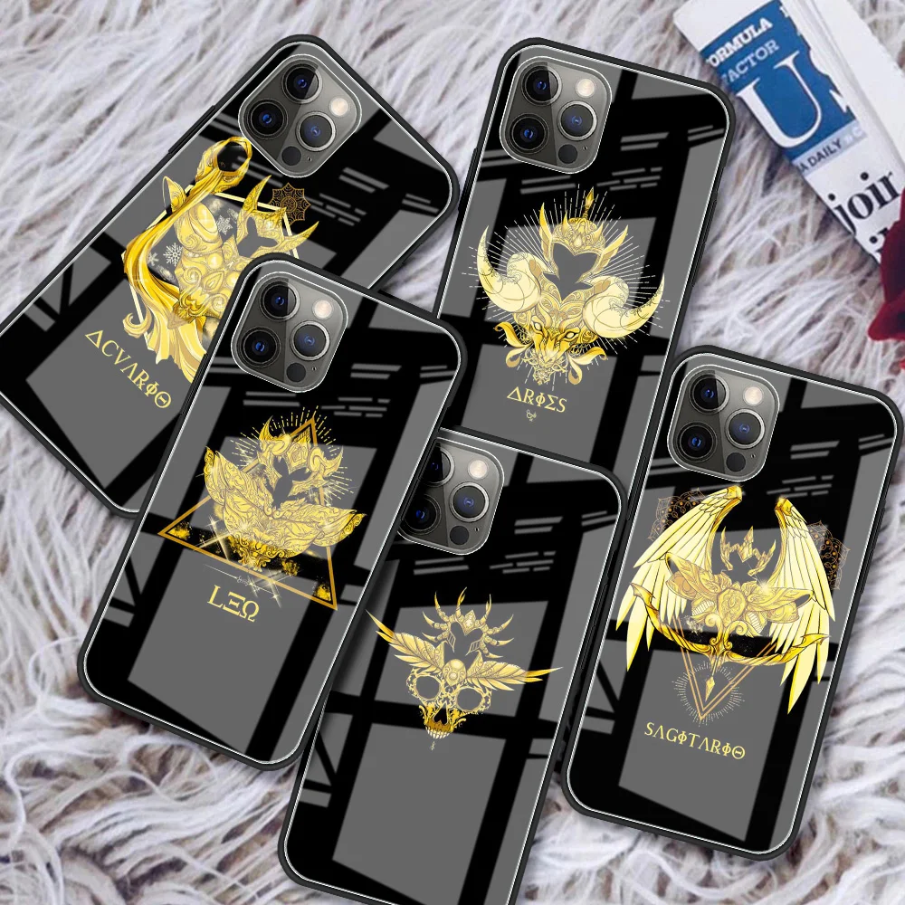 

Tempered Glass Case For iPhone 11 12 Pro Max XR 7 8 Plus SE 2020 X XS 6 6S 12Mini Luxury Back Phone Cover Anime Saint Seiya Logo