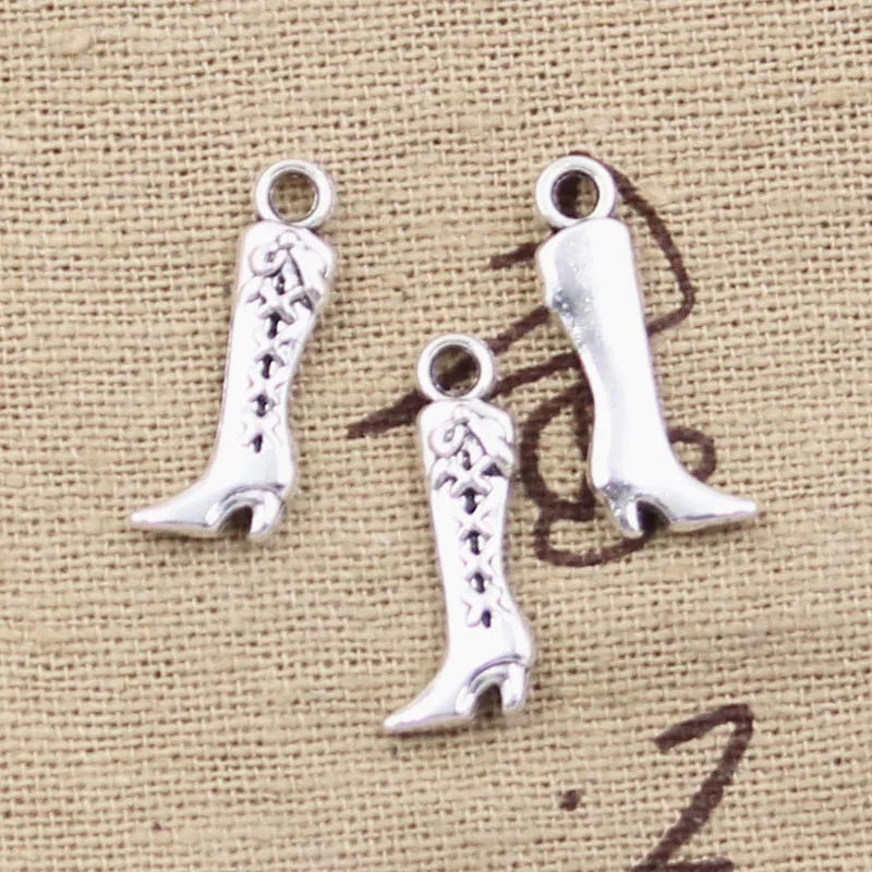 30 шт. подвески длинные ботинки обувь 19x8 мм антикварная искусственная подвеска