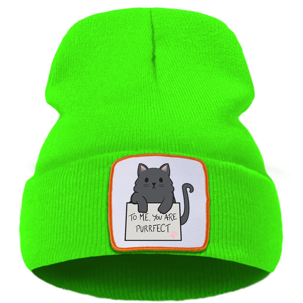 

To Me You Are Purrfect Cat Printed Winter Cap Street Fashion Warm Beanie Caps Simple Casual Unisex Caps Quality Comfort Hat