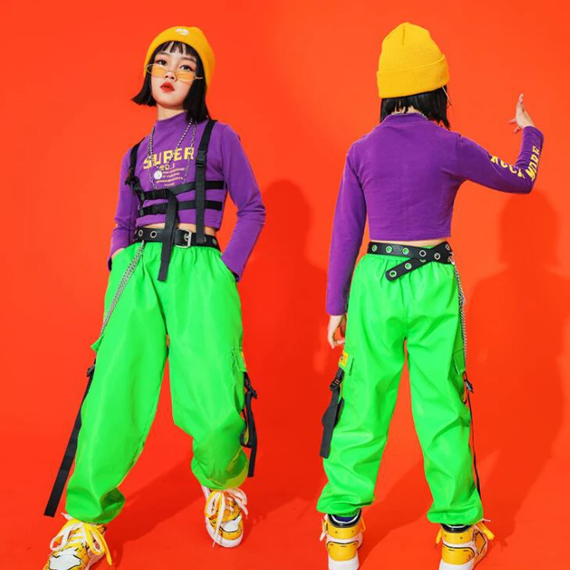 

Kids Hip Hop Clothing Purple Sweatshirt Crop Tops Cargo Pants for Girls Boys Jazz Dance Costumes Ballroom Dancing Clothes Wear