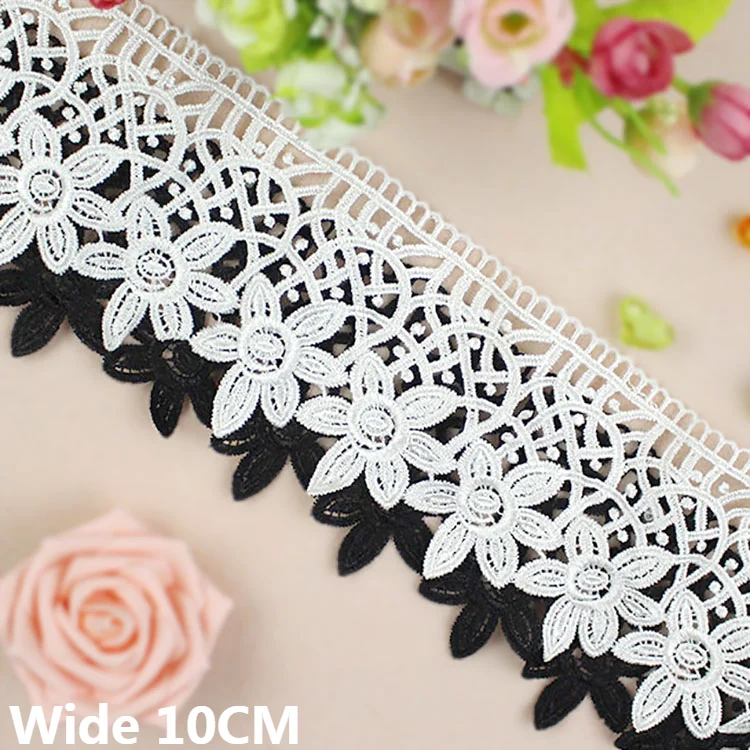 

10CM Wide Exquisite White Black Cotton Floral Embroidered Lace Neckline Collar Trim Curtains Dress Patchwork DIY Sewing Supplies