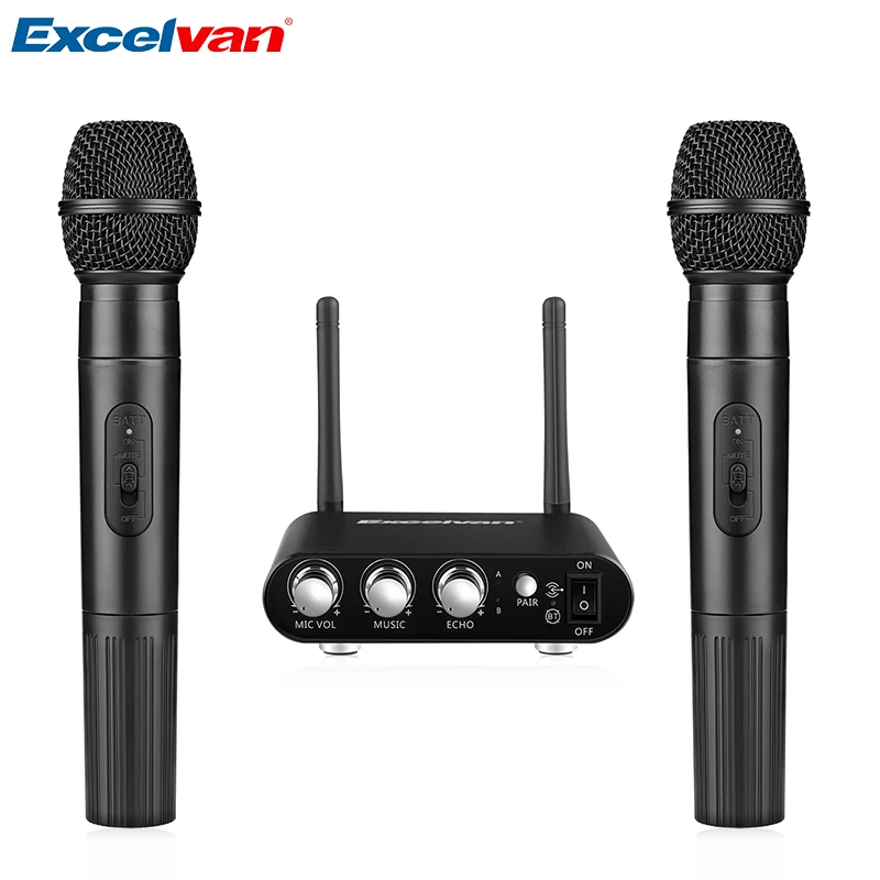 Excelvan K38, двойные беспроводные микрофоны с приемником, различные частоты, высококлассный микрофон для домашней развлекательной конференции