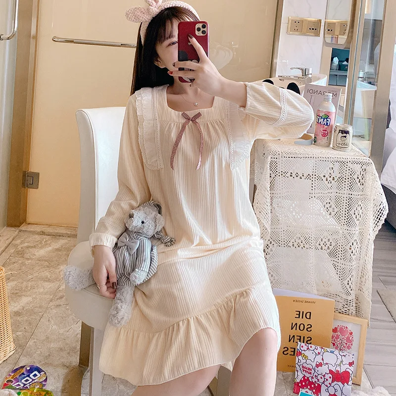2021 Spring and Autumn New Nightdress Women's Cotton Long Sleeve Fashion Lovely Princess Romantic Home Wear Sleepwear Women