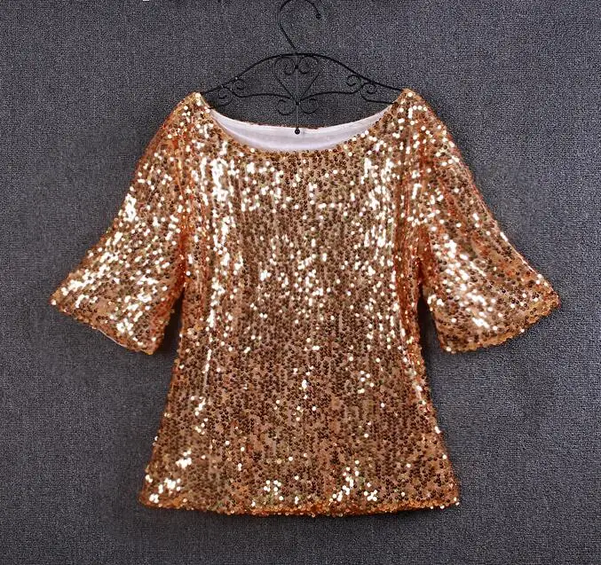 Новая летняя женская модная повседневная блузка с блестками рубашка коротким