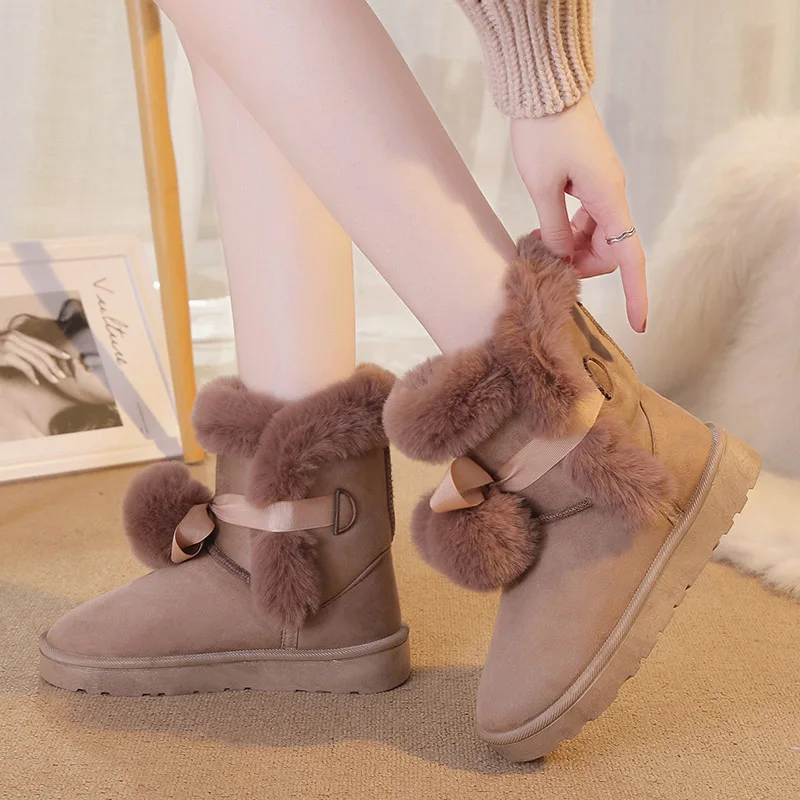 Милые женские ботинки теплые зимние ботильоны зимняя обувь на платформе толстом