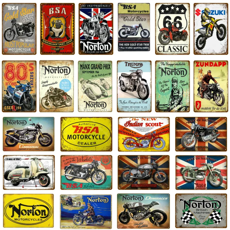 Классический мотоцикл Norton BSA металлические знаки настенный плакат налет