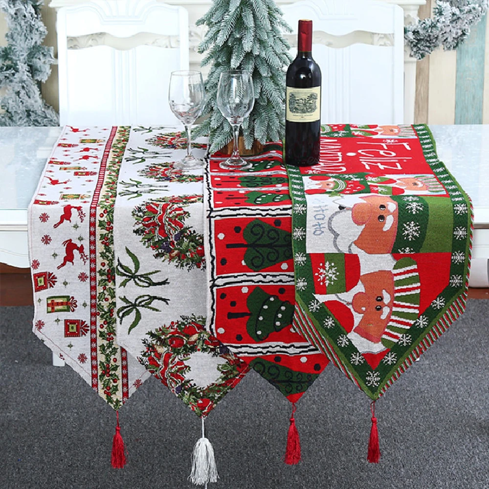 

Christmas Table Runner Christmas Deer Pattern Fabric Knitting Table Runner Birthday Wedding Decor Christmas Decorations 2022
