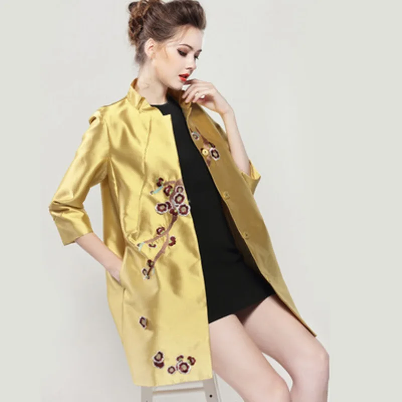 

coats new High Embroidery Quality spring autumn Loose flower coat Retro plus size XXXL Women Clothing Vintage Winter Jacket