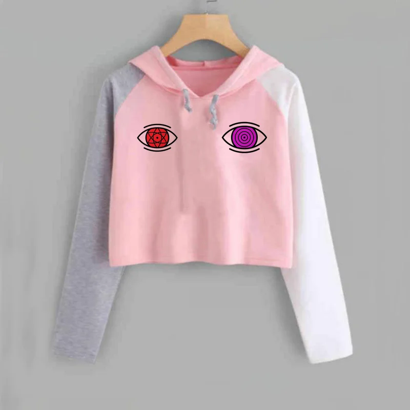 Harajuku аниме толстовки для женщин Наруто укороченная Толстовка Uchiha Uzumaki Hatake Eyes пуловер с рисунком толстовка хип хоп Уличная - Цвет: 17
