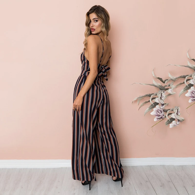 

Jumpsuits Women Sleeveless Sexy V-neck Fashion Print Floral ladies long jumpsuit Summer and Autumn beach wear C1930