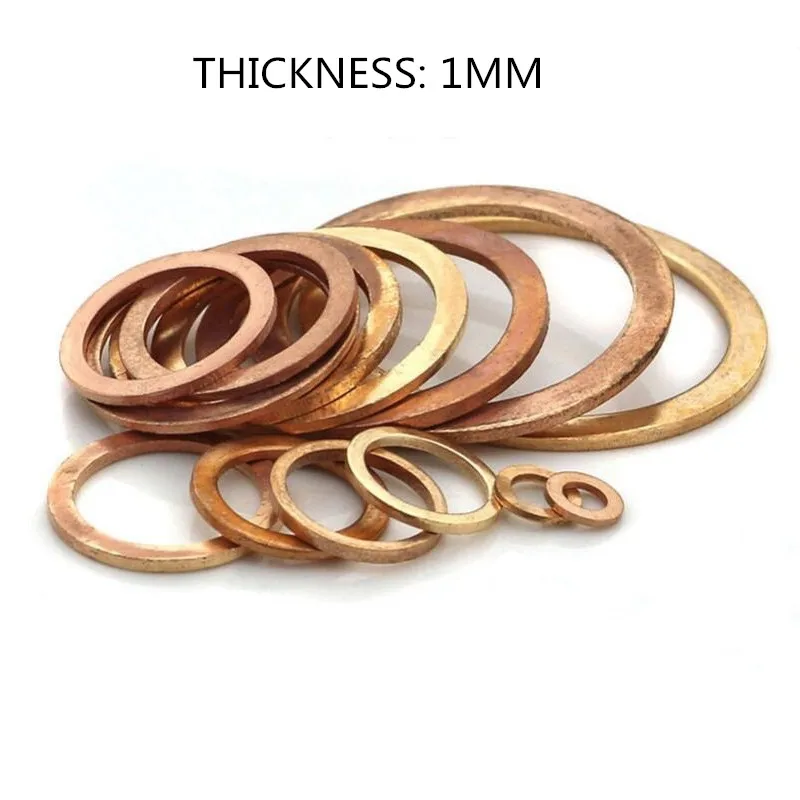 

Thickness 1MM M16 M17 M18 M19 M20 M21 M22~M27 Solid Copper Washer Flat Sealing Ring Gasket Sump Plug Oil Seal Fittings Washers