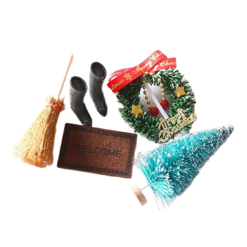 

1Set Dolls Christmas Decoration Toys Boots Tree Wreath Pine Santa Carpet Broom for 1/12 Dollhuse Miniature Accessories Furniture