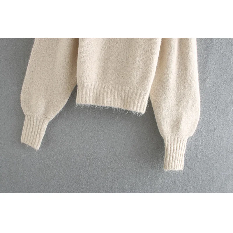 

Za 2020 Women Oversized Velvet Collar Patchwork Knit Sweater Fashion Loose Casual Jumper Ladies Knitwear Pullovers