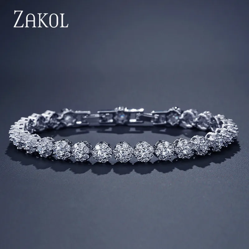 ZAKOL модные браслеты из розового золота с цветами и цепочкой для женщин женские