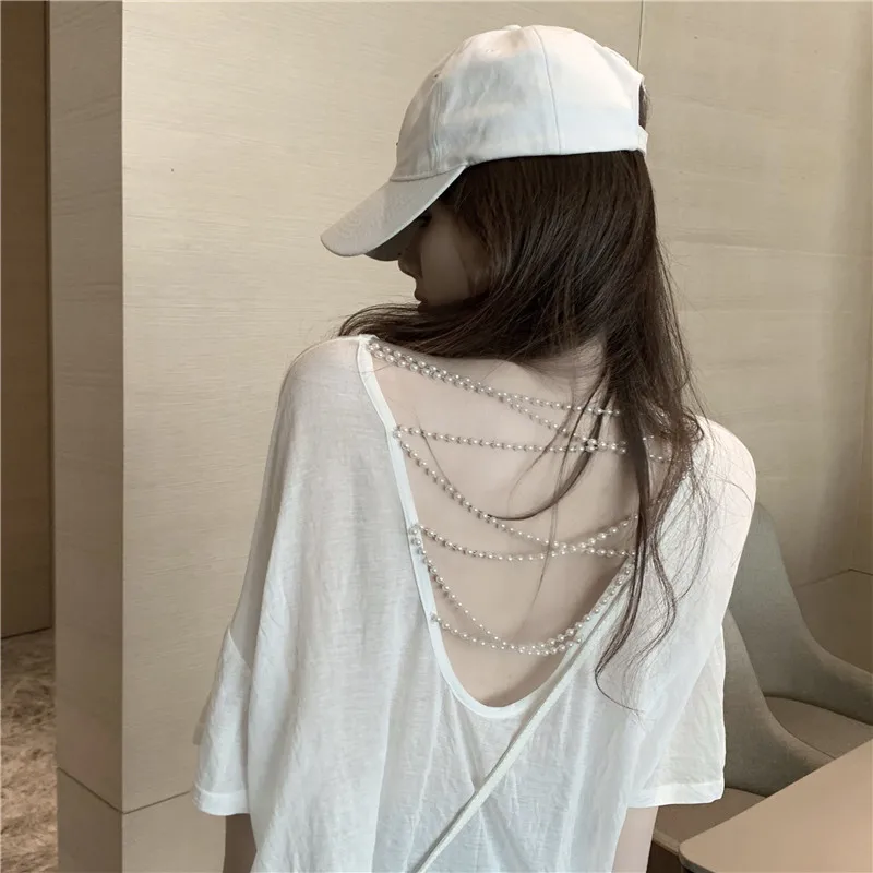 

YICIYA Hollow open back sexy thin sunscreen T-shirt design lazy style top ins female oversized T-shirt Short Sleeve T-Shirts Top