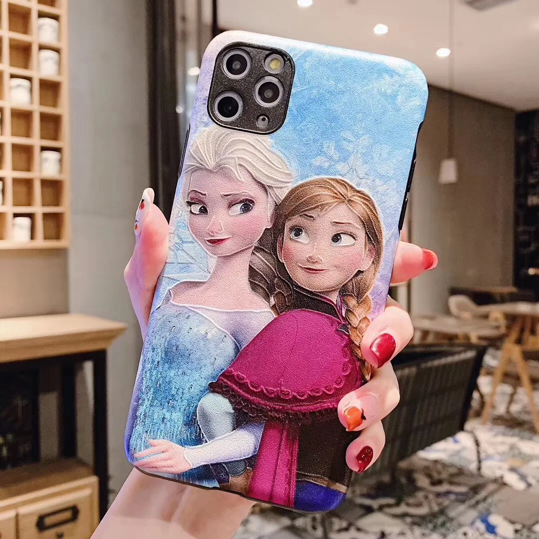 Cute Cartoon Anna Elsa princess Silk relief Case For Apple iPhone 11 pro X Xs Max Xr 7 8 6 s Plus sven Olaf Girl Phone Cover |