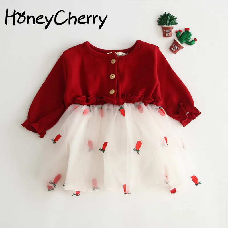 

New Baby Girl Dresses Party And Wedding Kids'infant Princess Korean Red Dress Birthday Clothes For Girls Little Girls Clothing