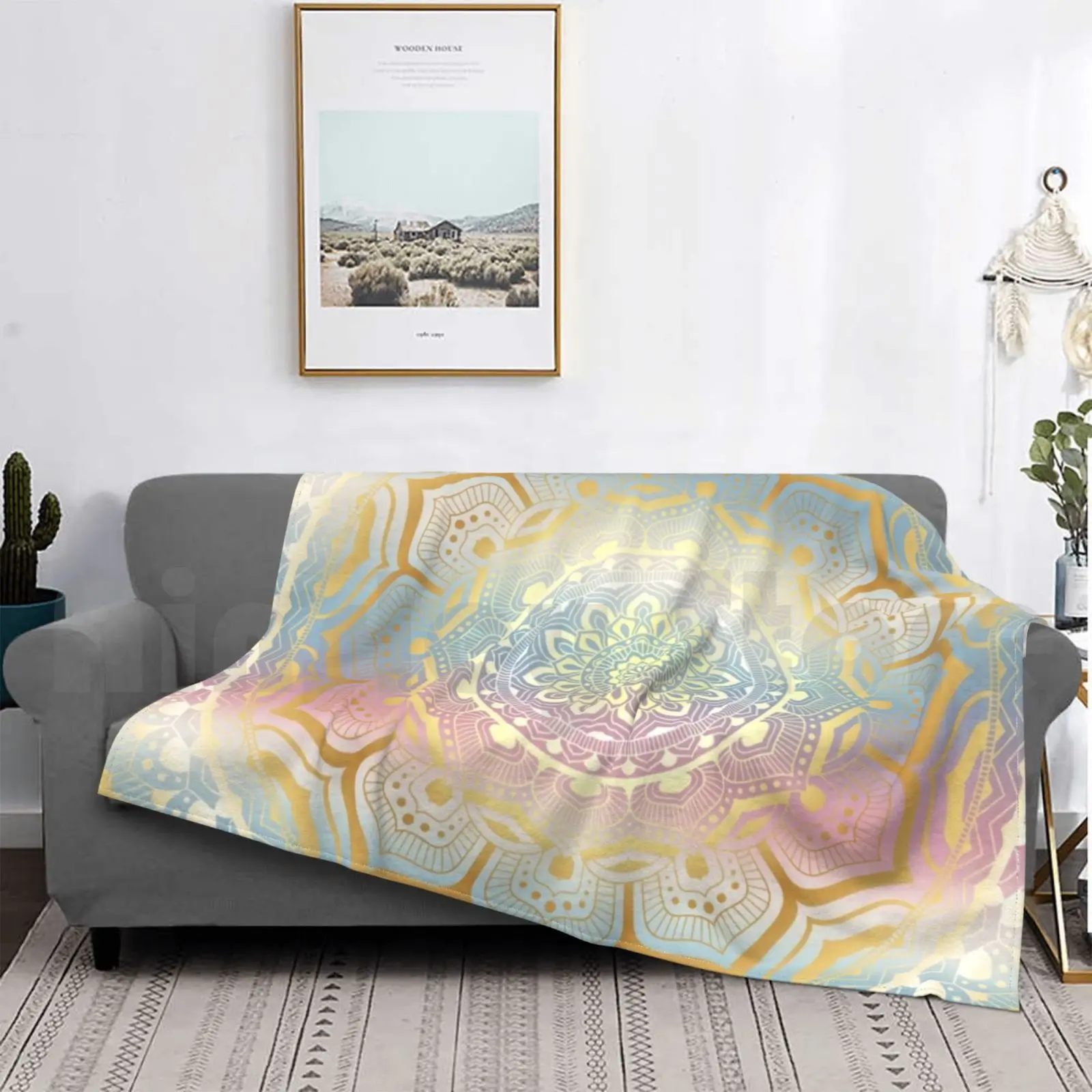 

Mandala Pastels Blanket Fashion Custom Mandala Pastels Gold White Mandala Angelika Koop Mandala Pastels