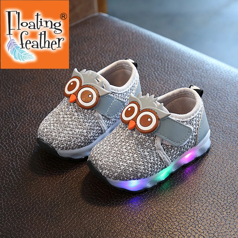 

2021 Boys Girls Casual Shoes With Flash LED Toddler Baby Children's Breathable Running Sport Shoes Cartoon Owl Glowing Sneakers