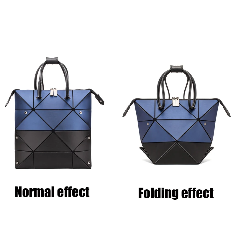 woman folding changing color handbags rhombus geometric shoulder bags ladies fashion tote bags teenage zipper feature bag free global shipping