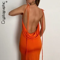 cryptographic elegant spaghetti strap sexy backless draped maxi dress for women sleeveless night club party long dresses summer