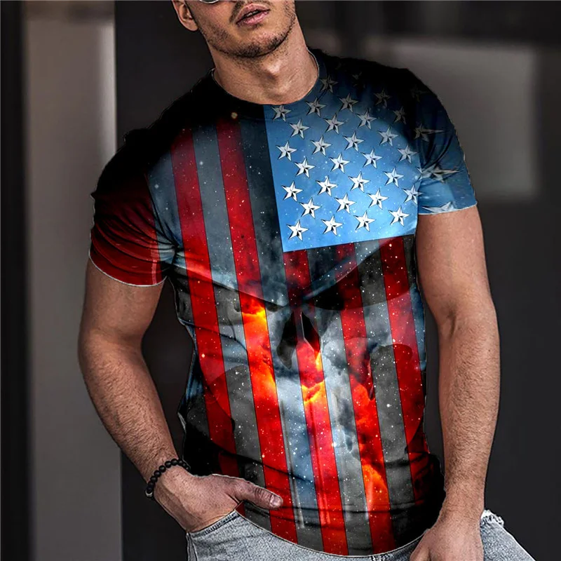 

2021 European and American new men's T-shirt plant flower 3D printing round neck short-sleeved street trend top