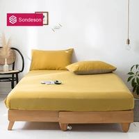 sondeson 100 cotton yellow warm fitted sheet with rubber band double queen king healthy color printed soft bed linen pillowcase