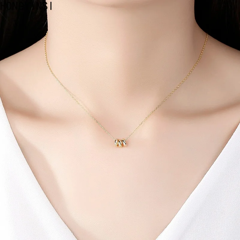 

S925 Sterling Silver Pendant Necklaces for Women Exquisite Three-ring Buckle Pendant with Zircon Embedded In Every Day
