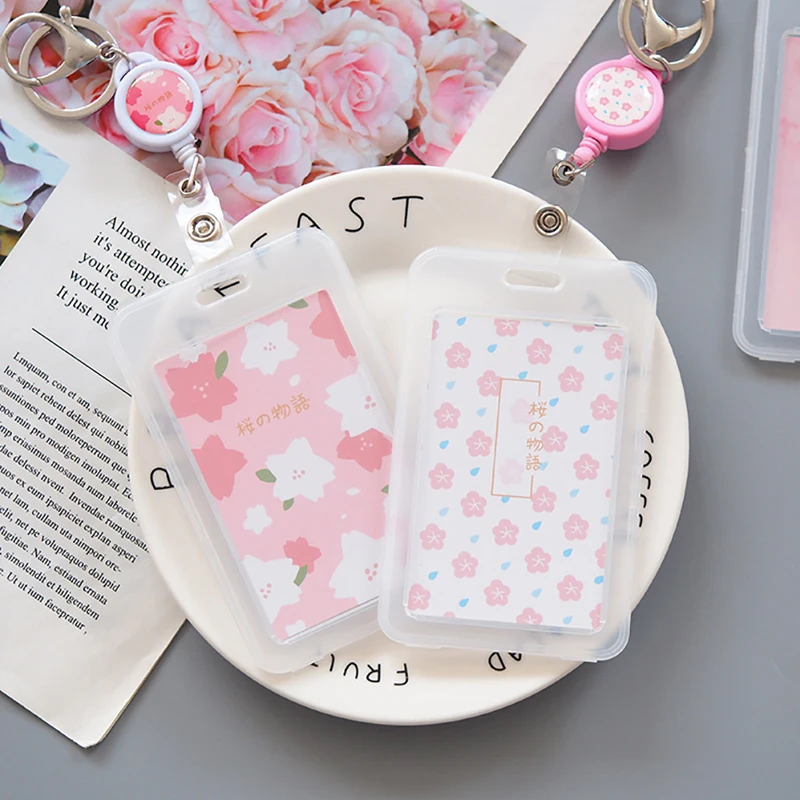 

1PC Cartoon Card Holder Cute Identity Bank Bus ID Card Holder Case Transparent Card Badge With Retractable Keychain Gift