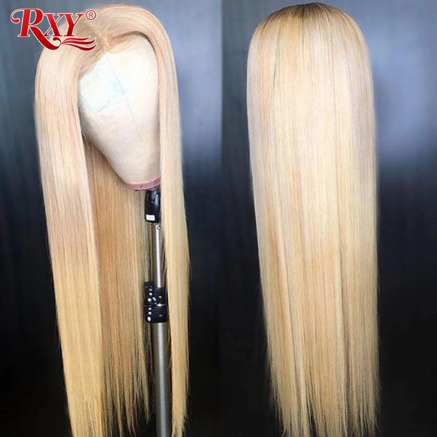 RXY 613 Lace Front Wig Transparent Wigs Honey Blonde Human Hair Peruvian T1b/ Straight Remy | Шиньоны и парики