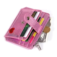 laser sequins women men credit card holder super slim zipper small coin wallet student bus id card case portable mini purses