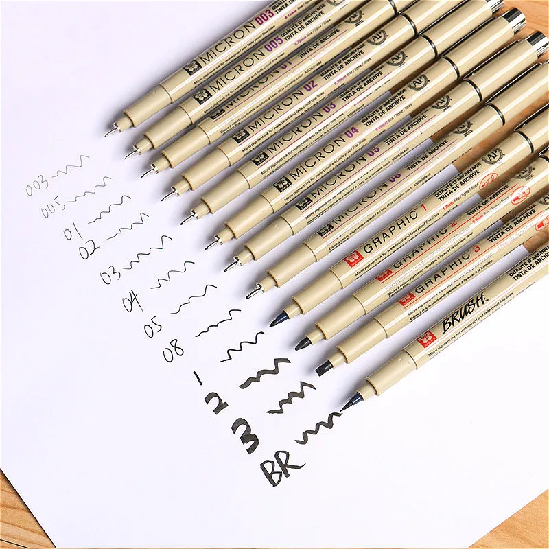 

1pcs Pigment Pigma Micron Ink Marker gel Pen 0.05 0.1 0.2 0.3 0.4 0.5 0.6 0.8 Different Tip Black Fineliner Sketching Art