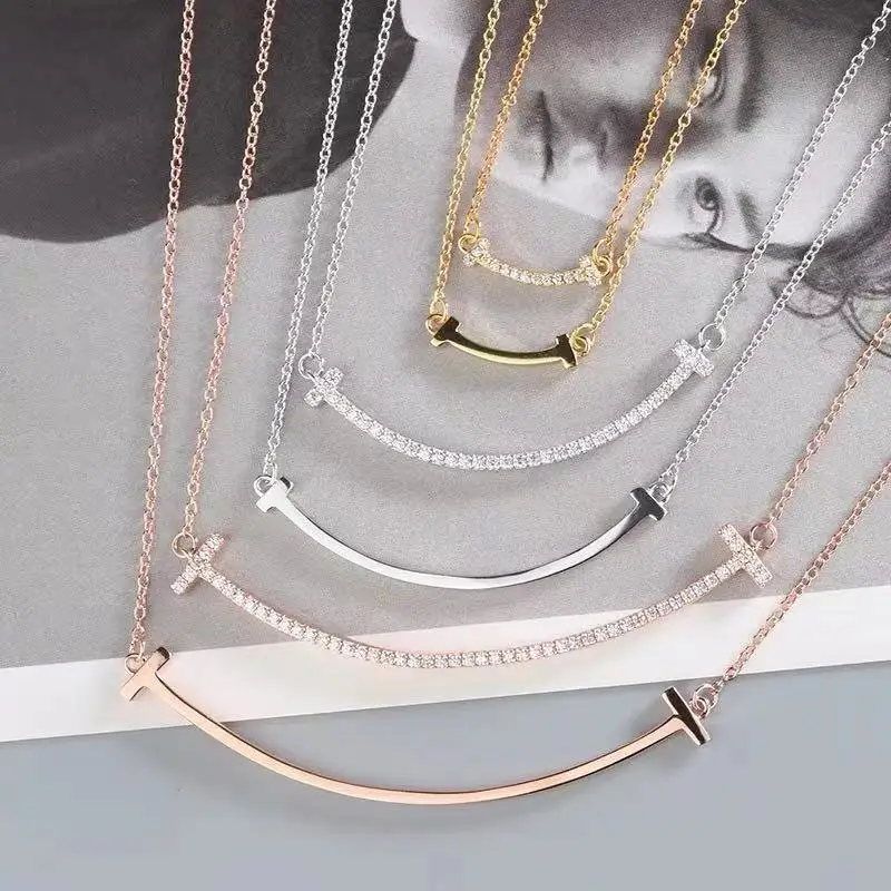 

Classic fashion 925 sterling silver happy smile necklace, women's holiday jewelry gift with 1:1 logo, birthday gift