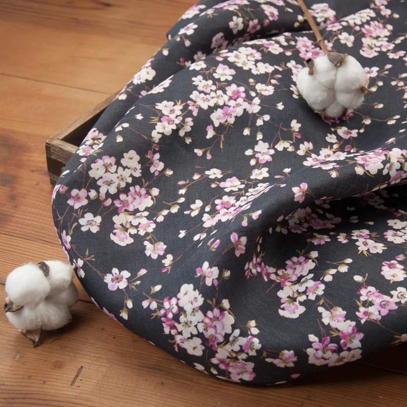 

High quality flax material Beautiful flowers printing fabrics High grade robe dress cheongsam fabric