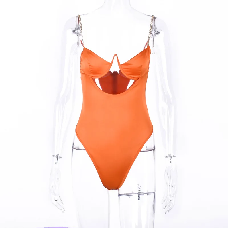 

Metal Chain Spaghetti Straps Sexy Women Bodysuit V Neck Sleeveless Backless Bodysuits Fashion Casual Club Party Beach Rompers