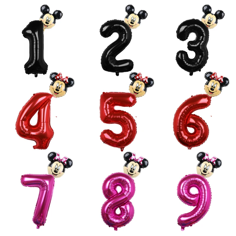 

2pcs Disney Mickey Minnie Mouse Party Foil Balloons Mickey Head Balloon 32inch Number Balloon Baby Shower Birthday Party Decors